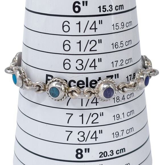 Estate Taxco Mexico Sterling Silver 925 Multi-Gem Bracelet 7.5" - Picture 7 of 8